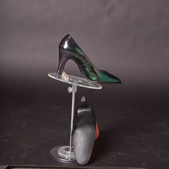 1980s Metallic Iridescent Black Pumps Heels Shoes - Picture 3 of 9